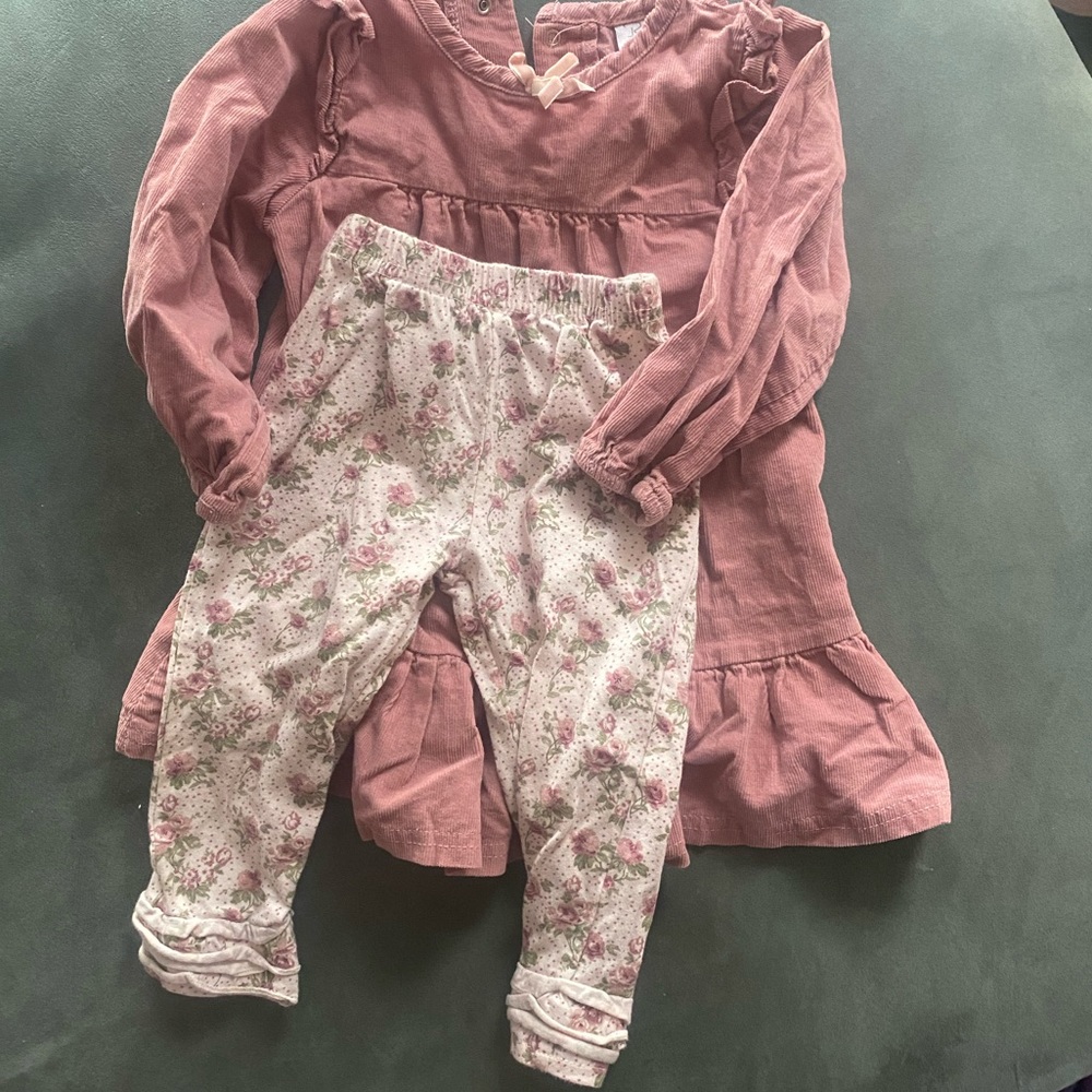 Corduroy dress and leggings set